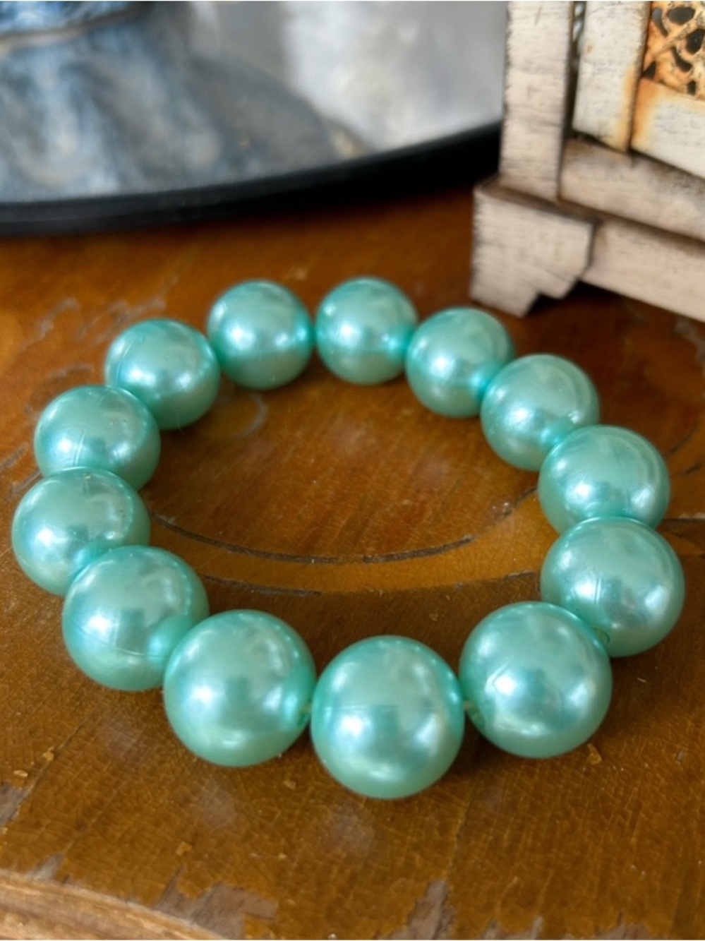 Vintage Aqua Pearl Stretch Bracelet